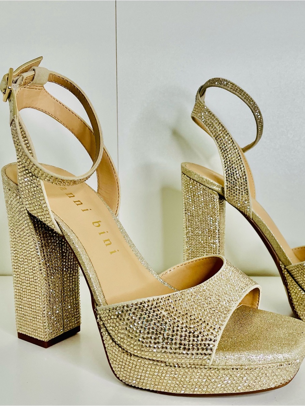 Gianni Bini Gold Crystal Platform Heels